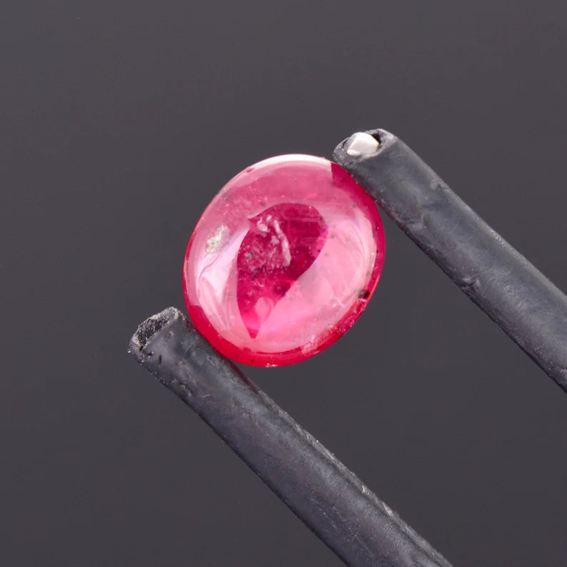 Amazing Natural Red Ruby Gemstone from Madagascar, 2.04 cts., 7.4x6.2 mm., Oval Cabochon Shape