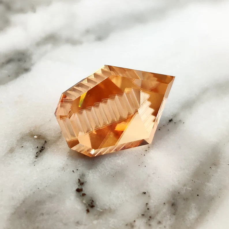 Amazing Fantasy Cut Peach Zircon Gemstone from Tanzania, 7.46 cts., 13x10 mm., Freeform Shape