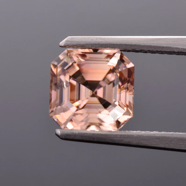 Brilliant Peach Champagne Zircon Gemstone from Tanzania, 4.68 cts., 8.5 mm., Asscher Cut