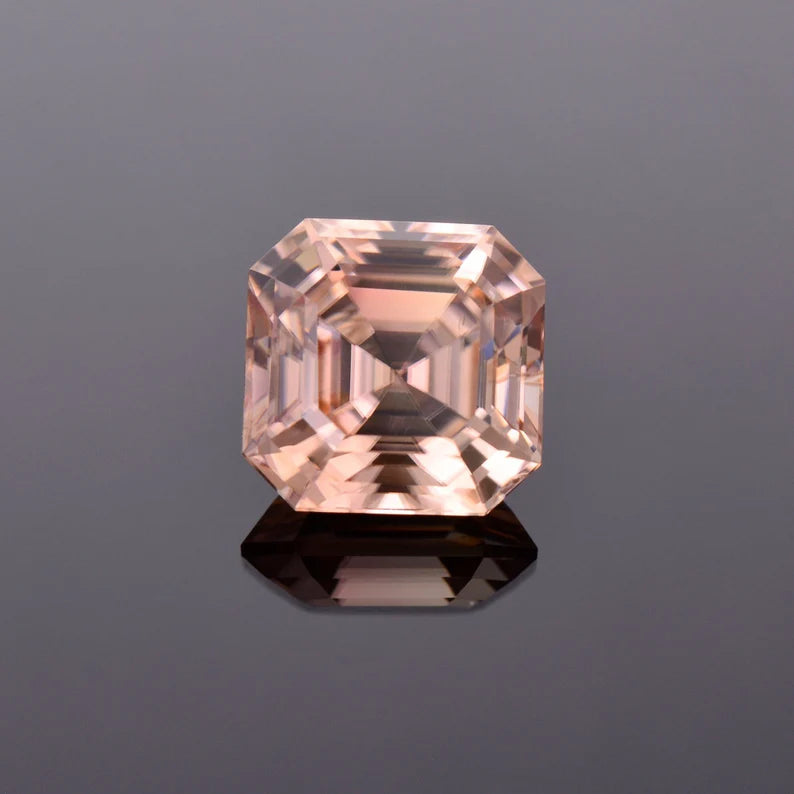 Brilliant Peach Champagne Zircon Gemstone from Tanzania, 4.68 cts., 8.5 mm., Asscher Cut