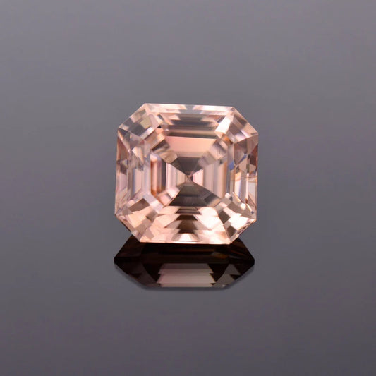 Brilliant Peach Champagne Zircon Gemstone from Tanzania, 4.68 cts., 8.5 mm., Asscher Cut