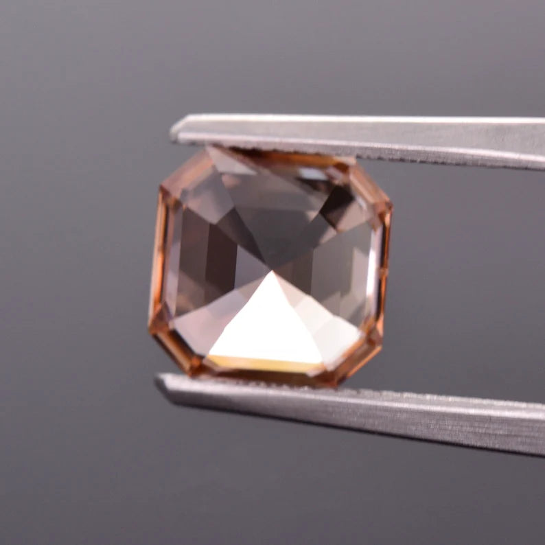 Brilliant Peach Champagne Zircon Gemstone from Tanzania, 4.68 cts., 8.5 mm., Asscher Cut