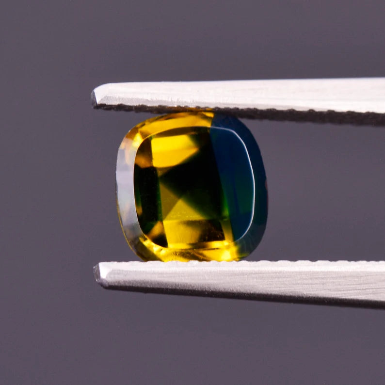 Unique Bicolor Blue and Yellow Sapphire Gemstone, 1.67 cts., 6.5 mm., Square Cushion Shape