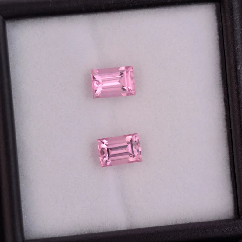 Excellent Pink Spinel Gemstone Match Pair from Vietnam, 1.37 tcw., 6x4 mm., Rectangle Shape