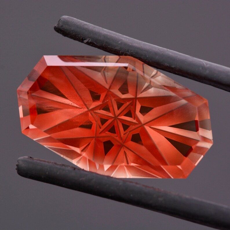 Exquisite Red Sunstone Gem from Oregon, 12.11 cts., 21x13 mm., Fantasy Cut Cushion Shape