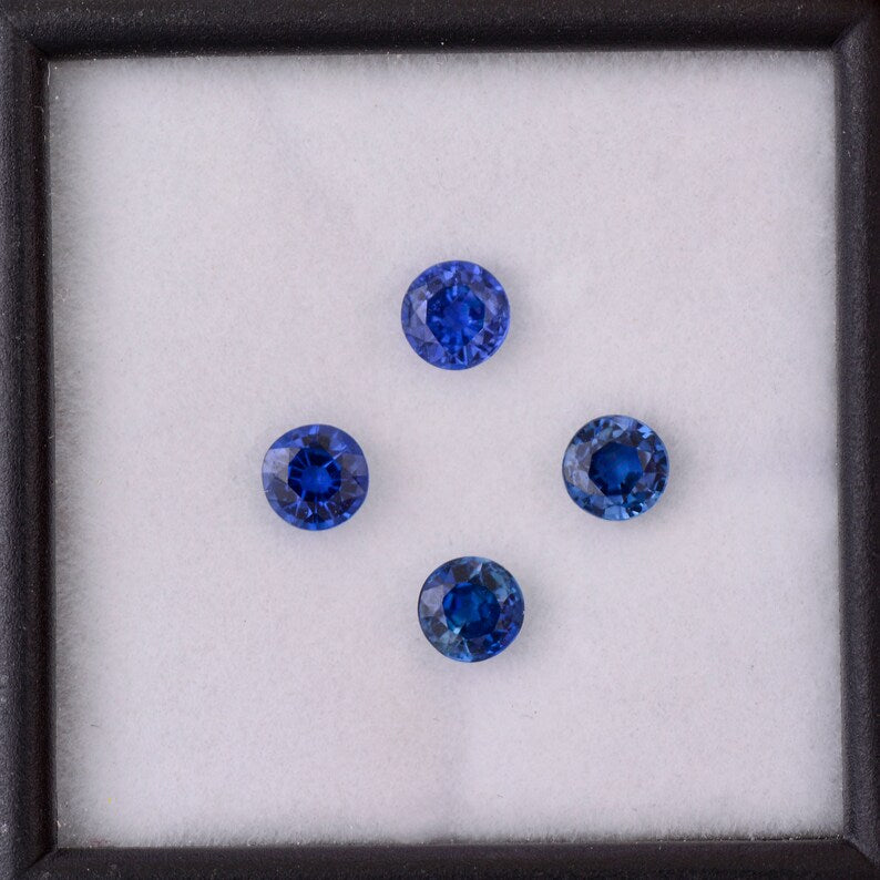 Excellent Blue Sapphire Gemstone Set from Sri Lanka, 1.51 tcw., 4 mm., Rounds