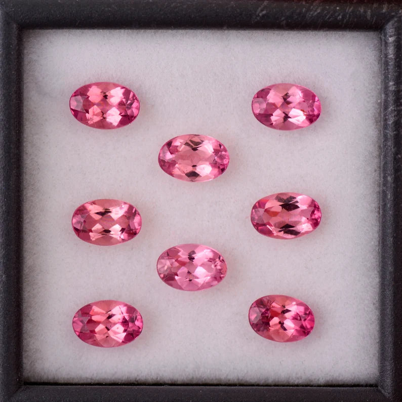 Gorgeous Hot Pink Tourmaline Gemstone Set from Brazil, 3.73 tcw., 6x4 mm., Oval Shape