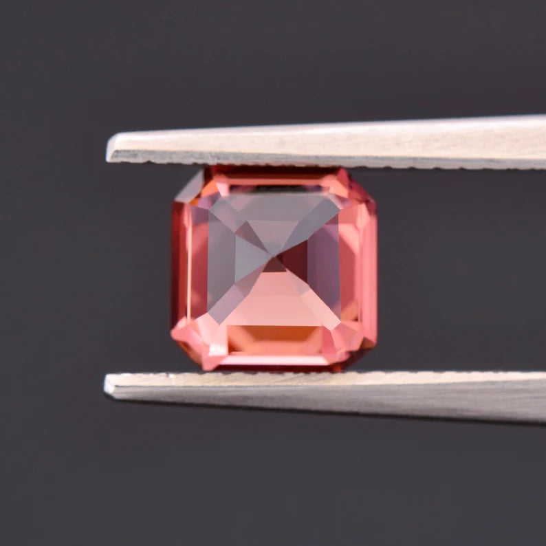 Excellent Peachy Pink Zircon Gemstone from Tanzania, 2.73 cts., 7 mm., Asscher Cut