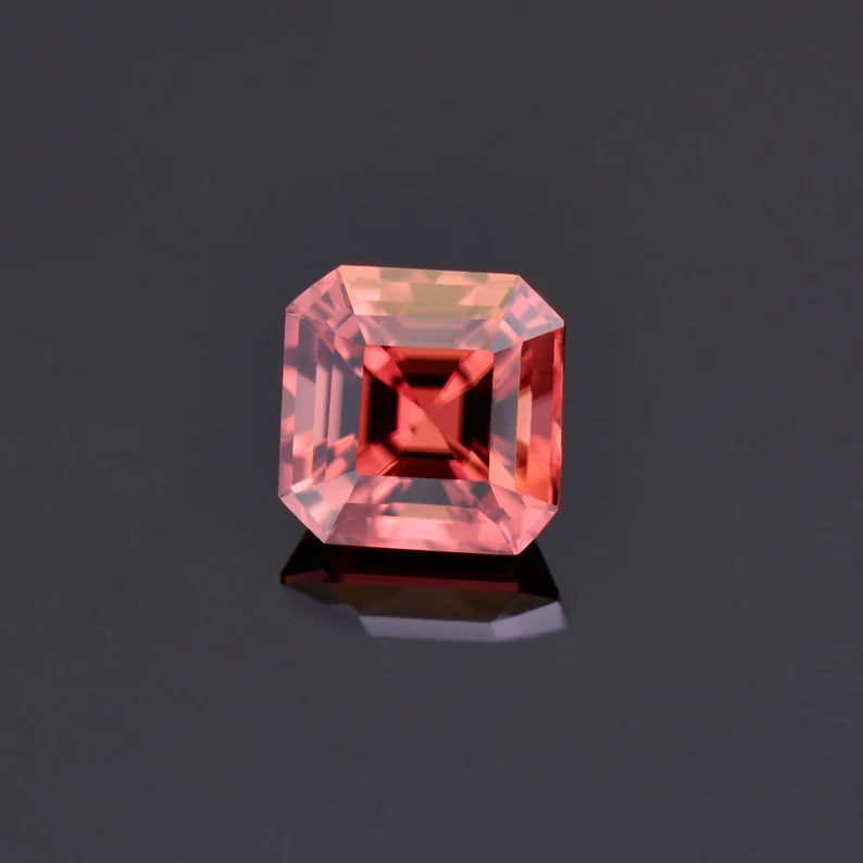 Excellent Peachy Pink Zircon Gemstone from Tanzania, 2.73 cts., 7 mm., Asscher Cut