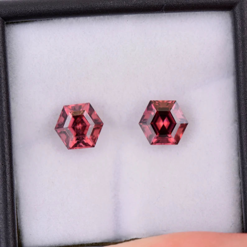 Pretty Pink Zircon Gemstone Match Pair from Tanzania, 3.00 tcw., 6 mm., Hexagon Shape