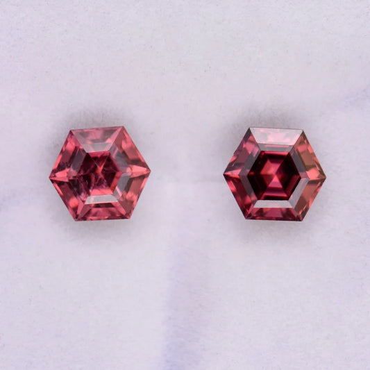 Pretty Pink Zircon Gemstone Match Pair from Tanzania, 3.00 tcw., 6 mm., Hexagon Shape