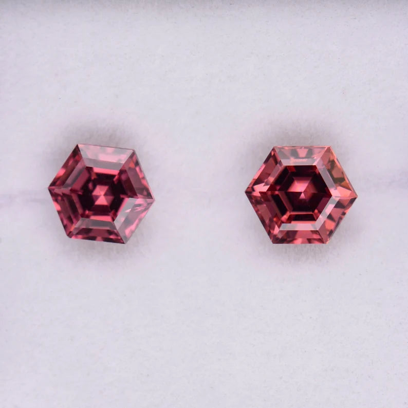 Lovely Pink Zircon Gemstone Match Pair from Tanzania, 2.57 tcw., 5.5 mm., Hexagon Shape