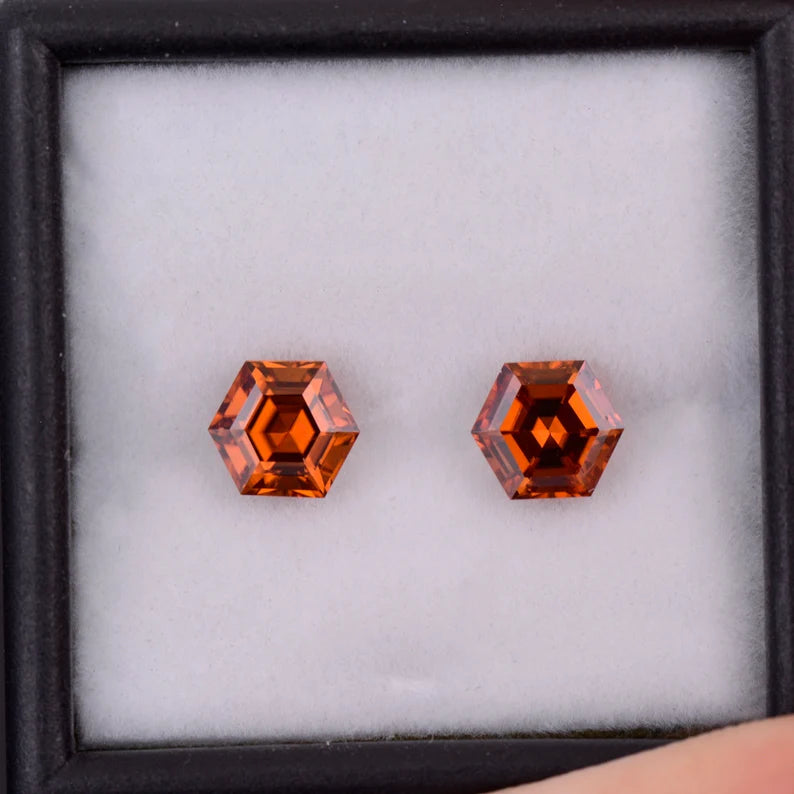 Fabulous Pumpkin Orange Zircon Gemstone Match Pair from Tanzania, 3.03 tcw., 6 mm., Hexagon Shape