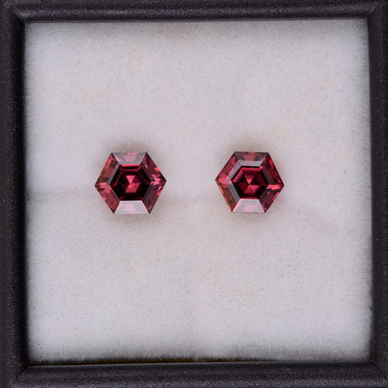 Beautiful Pink Zircon Gemstone Match Pair from Tanzania, 2.36 tcw., 5.5 mm., Hexagon Shape