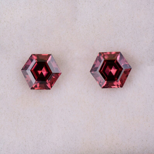 Beautiful Pink Zircon Gemstone Match Pair from Tanzania, 2.36 tcw., 5.5 mm., Hexagon Shape