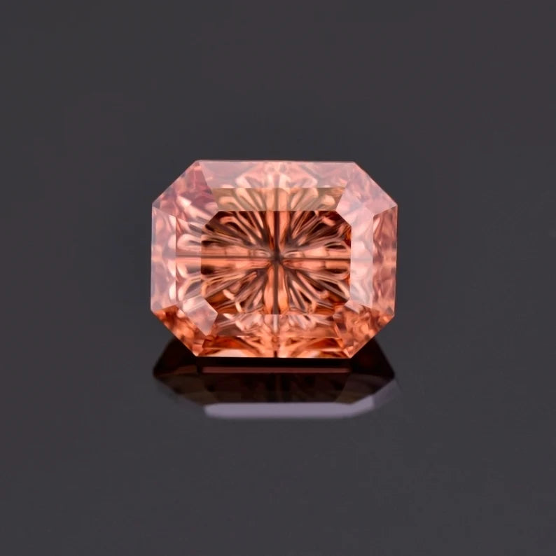 Gorgeous Peach Zircon Gemstone from Tanzania, 5.12 cts., 10x8 mm., Fantasy Cut Emerald Shape