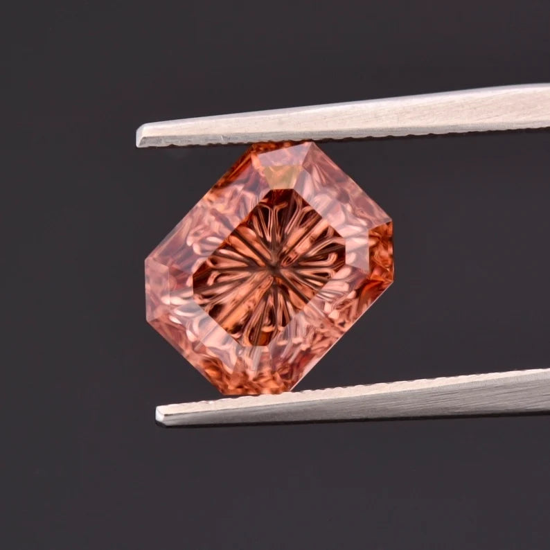 Gorgeous Peach Zircon Gemstone from Tanzania, 5.12 cts., 10x8 mm., Fantasy Cut Emerald Shape