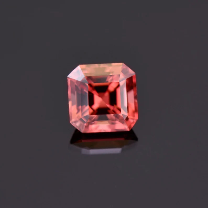 Excellent Peachy Pink Zircon Gemstone from Tanzania, 2.73 cts., 7 mm., Asscher Cut