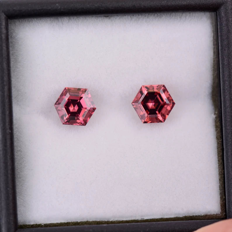 Lovely Pink Zircon Gemstone Match Pair from Tanzania, 2.57 tcw., 5.5 mm., Hexagon Shape