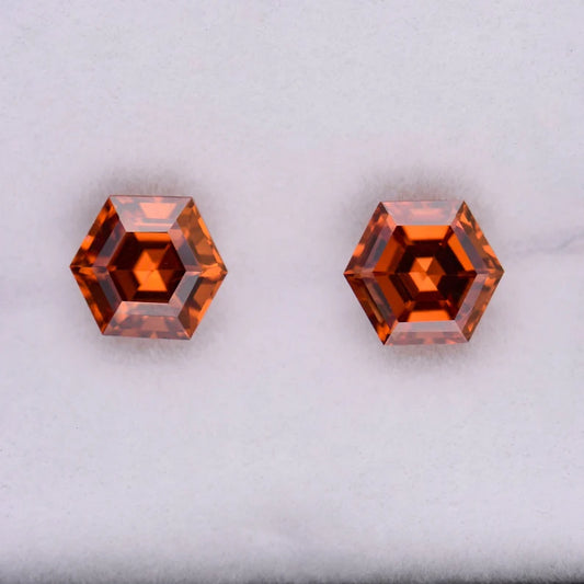 Fabulous Pumpkin Orange Zircon Gemstone Match Pair from Tanzania, 3.03 tcw., 6 mm., Hexagon Shape