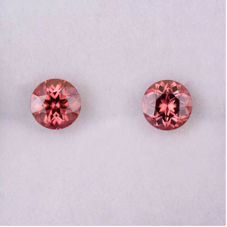 Stunning Peachy Pink Zircon Gemstone Match Pair from Tanzania, 2.00 tcw., 5 mm., Round Shape