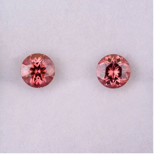 Stunning Peachy Pink Zircon Gemstone Match Pair from Tanzania, 2.00 tcw., 5 mm., Round Shape