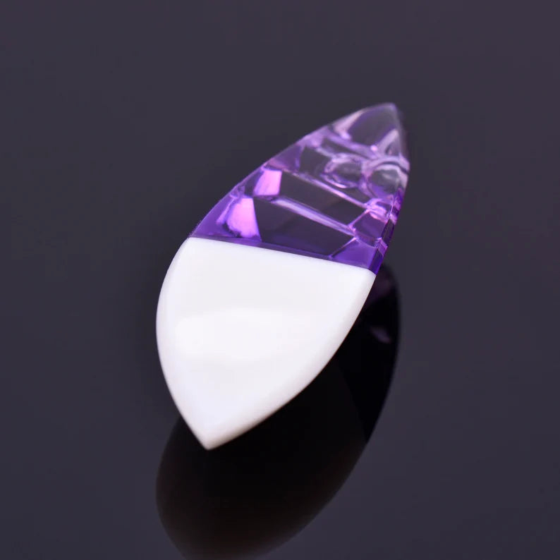 Unique Amethyst and Coconut Agate Gemstone Carving. 39.37 cts., 43x15 mm., Fantasy Cut Marquise Shape