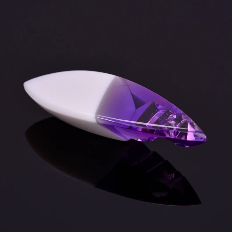 Unique Amethyst and Coconut Agate Gemstone Carving. 39.37 cts., 43x15 mm., Fantasy Cut Marquise Shape