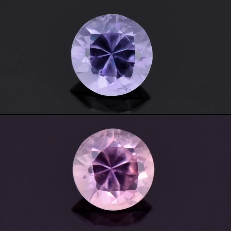 Excellent Color Change Sapphire Gemstone, 0.82 cts., 5.5 mm., Round Brilliant Shape Cut