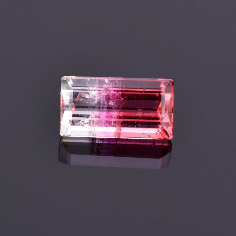 Fantastic Tricolor Tourmaline Gemstone from Brazil, 3.85 cts., 12x6 mm., Bar Shape