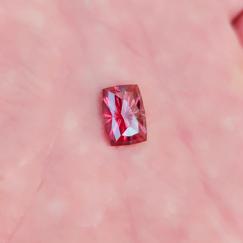 Gorgeous Rosy Red Zircon Gemstone from Tanzania, 6.13 cts., 11.8x8.3 mm., Fantasy Rose Cut Cushion