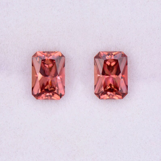 Stunning Peachy Pink Zircon Gemstone Match Pair from Tanzania, 2.36 tcw., 6.5x4.5 mm., Radiant Emerald Shape