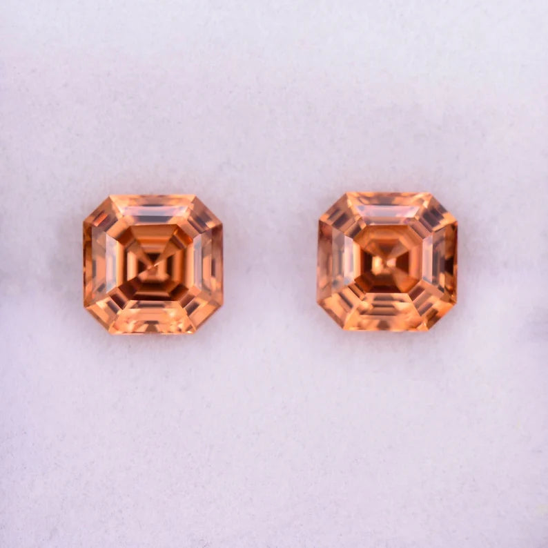 Fantastic Peach Zircon Gemstone Match Pair from Tanzania, 3.33 tcw., 6 mm., Asscher Cut