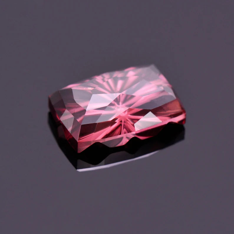 Gorgeous Rosy Red Zircon Gemstone from Tanzania, 6.13 cts., 11.8x8.3 mm., Fantasy Rose Cut Cushion