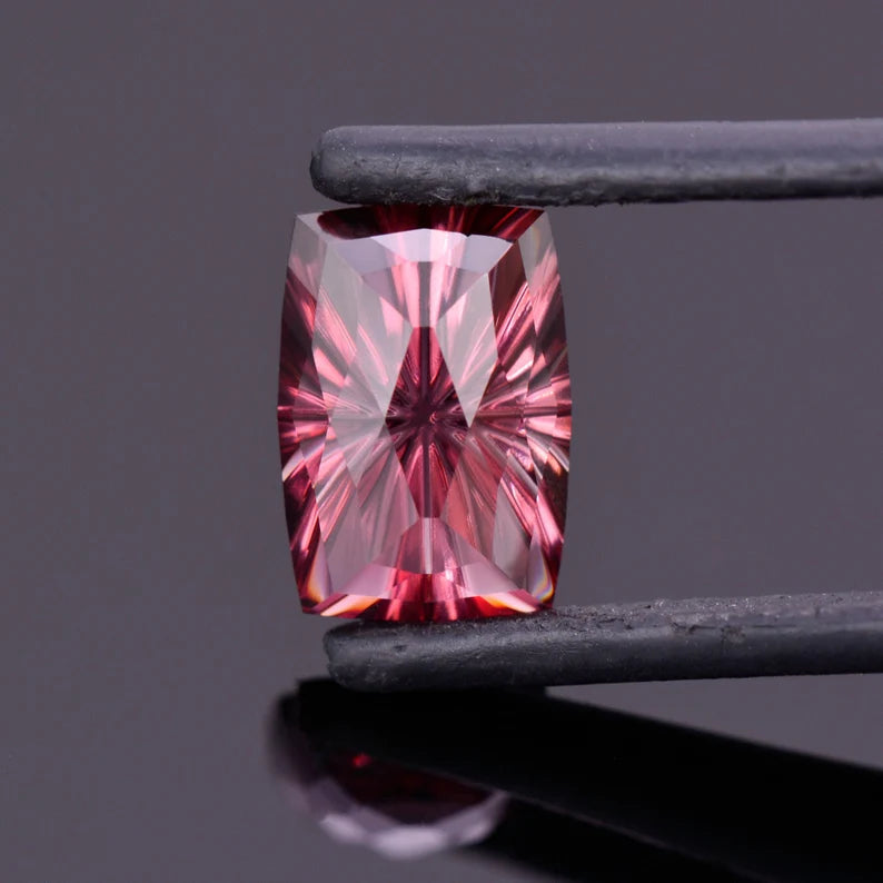 Gorgeous Rosy Red Zircon Gemstone from Tanzania, 6.13 cts., 11.8x8.3 mm., Fantasy Rose Cut Cushion