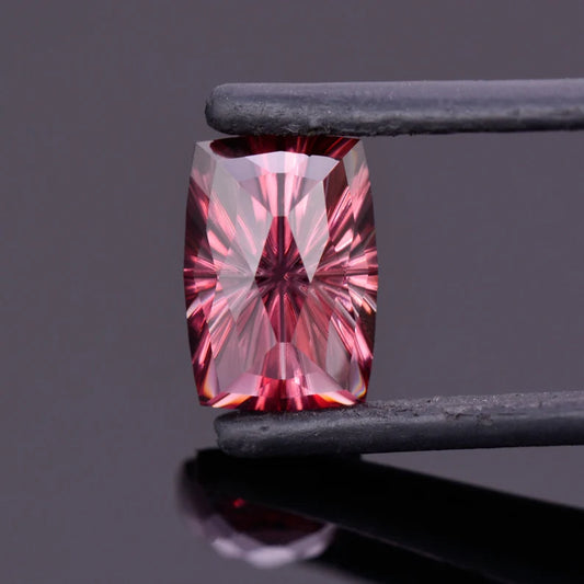 Gorgeous Rosy Red Zircon Gemstone from Tanzania, 6.13 cts., 11.8x8.3 mm., Fantasy Rose Cut Cushion