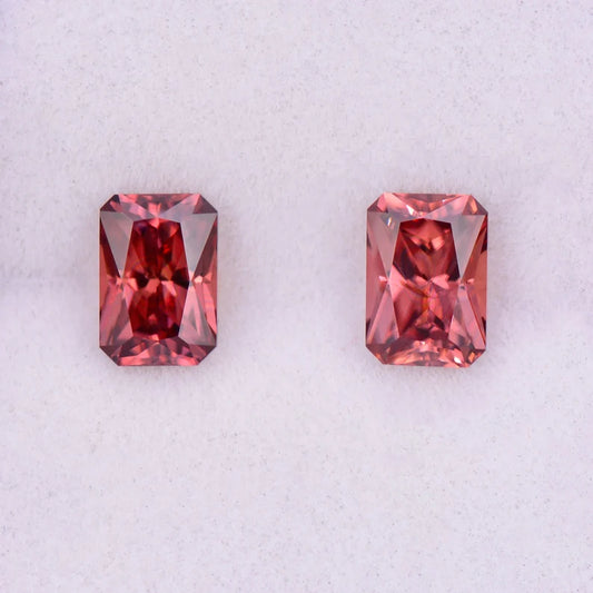 Lovely Rosy Pink Zircon Gemstone Match Pair from Tanzania, 2.54 tcw., 6.6x4.5 mm., Radiant Emerald Shape