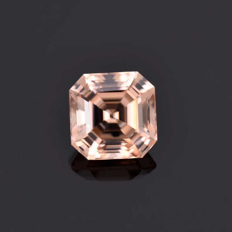 Fantastic Peach Champagne Zircon Gemstone from Tanzania 3.18 cts., 7.5 mm., Asscher Cut