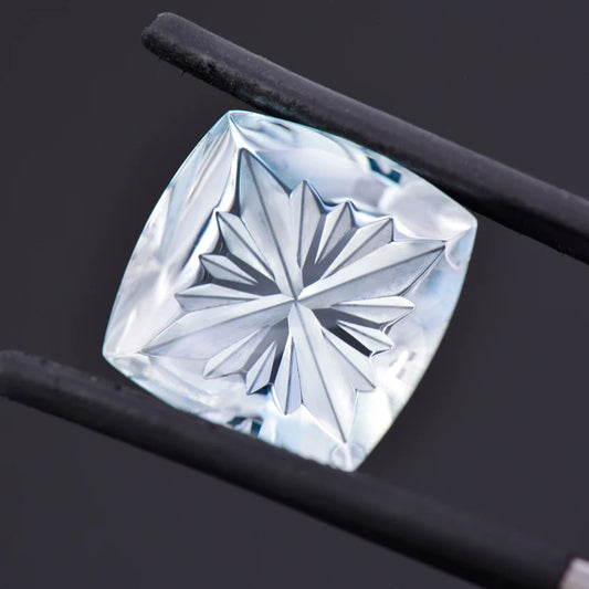 Fantastic Light Blue Aquamarine Gemstone from Brazil, 18.13 cts., 15 mm., Fantasy Cut Square Cushion Shape