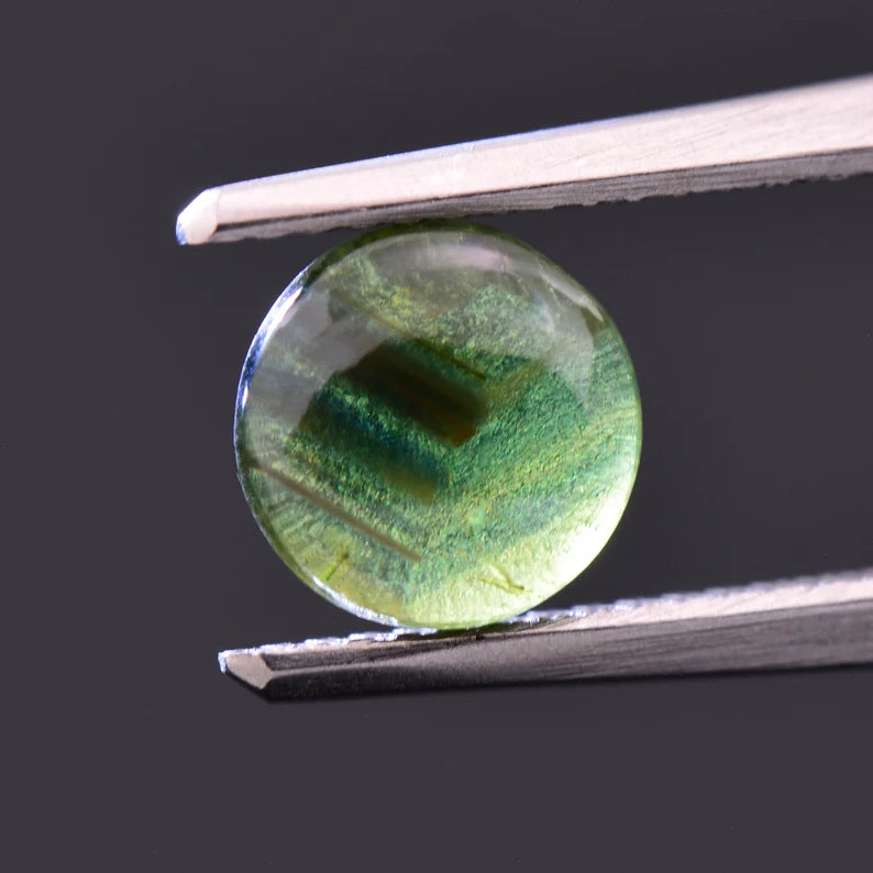 Unique Green Star Sapphire Cabochon from Thailand, 2.02 cts., 7.5 mm., Round Shape