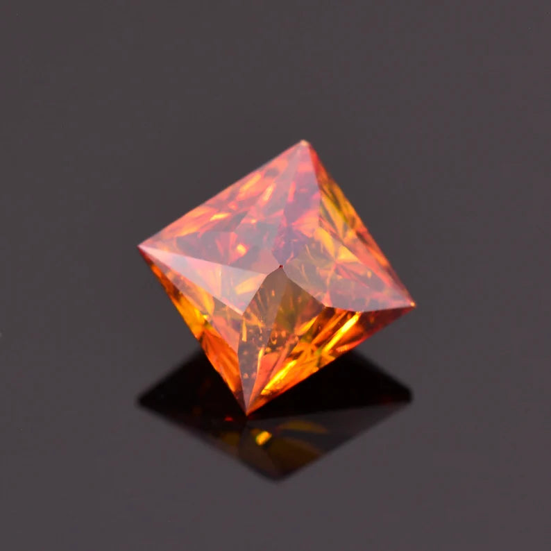 Excellent Orange Sphalerite Gemstone from Spain, 3.12 cts., 7 mm., Precision Princess Cut