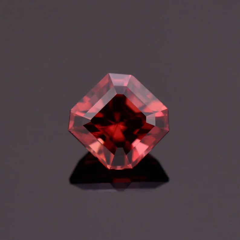 Stunning Red Zircon Gemstone from Tanzania, 2.17 cts., 6.5 mm., Asscher Cut