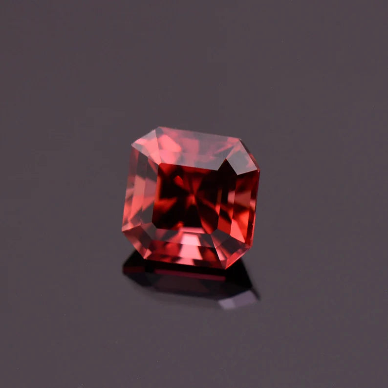 Stunning Red Zircon Gemstone from Tanzania, 2.17 cts., 6.5 mm., Asscher Cut