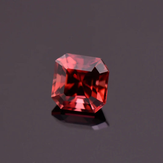 Stunning Red Zircon Gemstone from Tanzania, 2.17 cts., 6.5 mm., Asscher Cut