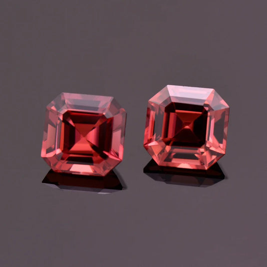 Fantastic Pink Zircon Gemstone Match Pair from Tanzania, 4.57 tcw., 7 mm., Asscher Cut