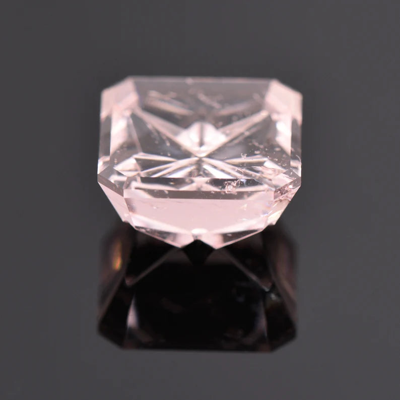 Beautiful Pink Morganite Gemstone from Brazil 8.59 cts., 12 mm., Fantasy Asscher Shape Cut