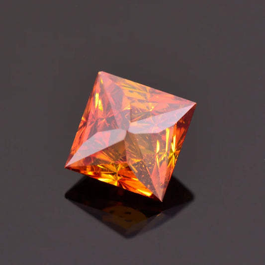 Excellent Orange Sphalerite Gemstone from Spain, 3.12 cts., 7 mm., Precision Princess Cut