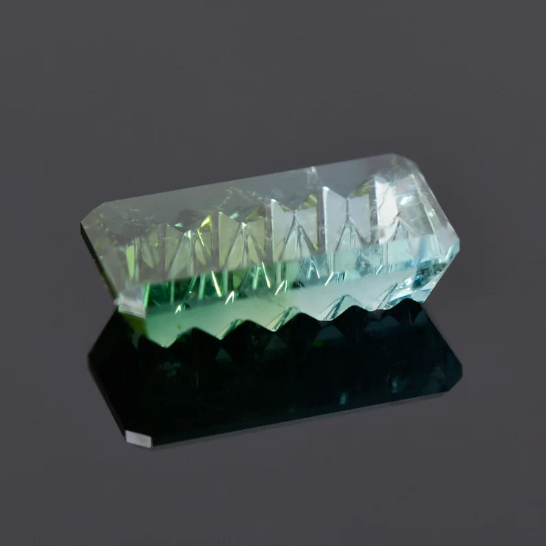 Beautiful Blue Green Bicolor Tourmaline Gemstone, 3.75 cts., 13x7 mm., Fantasy Cut Bar Shape