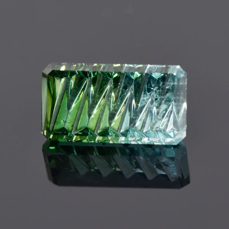 Beautiful Blue Green Bicolor Tourmaline Gemstone, 3.75 cts., 13x7 mm., Fantasy Cut Bar Shape