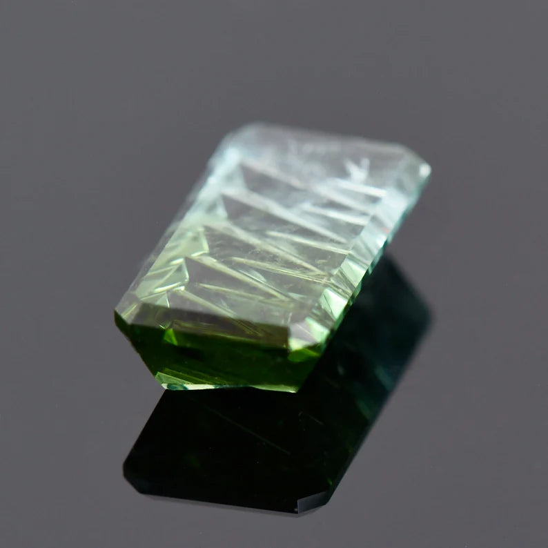 Beautiful Blue Green Bicolor Tourmaline Gemstone, 3.75 cts., 13x7 mm., Fantasy Cut Bar Shape